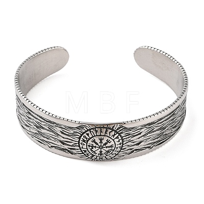 Viking Compass 304 Stainless Steel Open Cuff Bangles for Men BJEW-U001-01AS-1