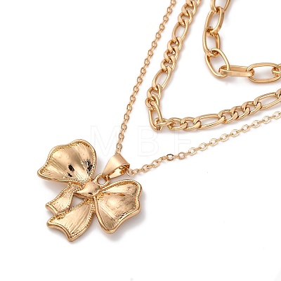 Alloy 3 Layer Bowknot Pendant Necklaces for Women NJEW-U013-01G-02-1