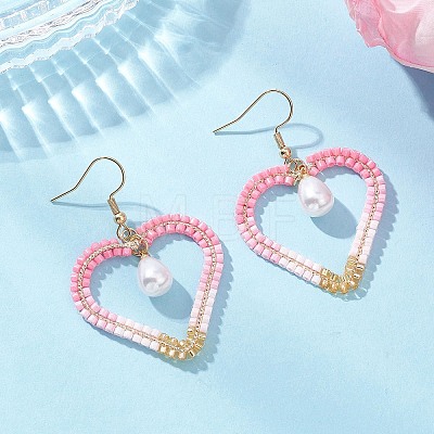 Heart 304 Stainless Steel Glass Seed Beads Dangle Earrings EJEW-MZ00646-1