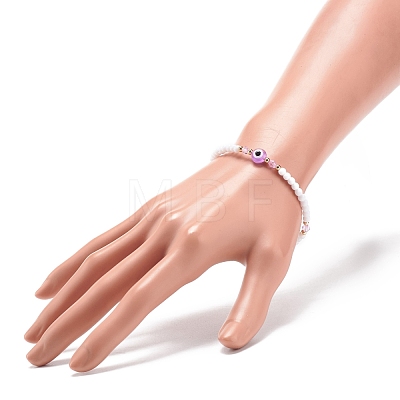 Resin Evil Eye & Acrylic Beaded Stretch Bracelet for Women BJEW-JB08609-05-1