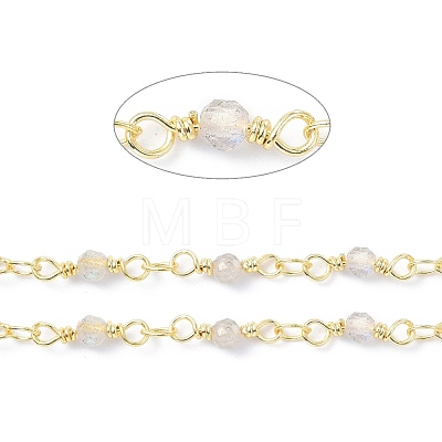 Brass & Natural Labradorite Handmade Beaded Chain CHC-D029-15G-03-1