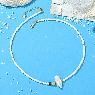 Natural Baroque Keshi Pearl Oval Glass Seed Beaded Necklaces for Women NJEW-JN06219-1