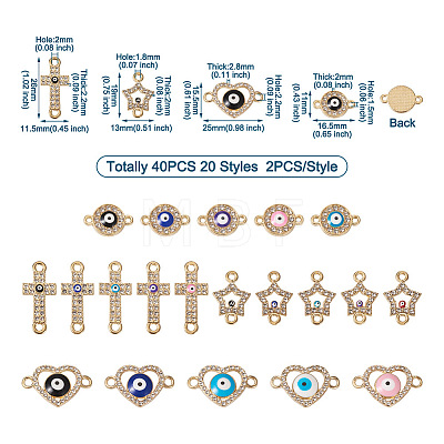 40Pcs 20 Styles Evil Eye Zinc Alloy Enamel Connector Charms ENAM-TA0001-37-1