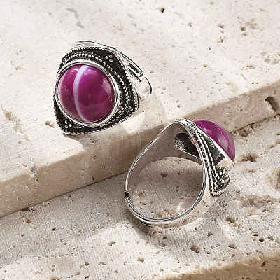 Natural Banded Agate Adjustable Rings G-P560-03AS-12-1