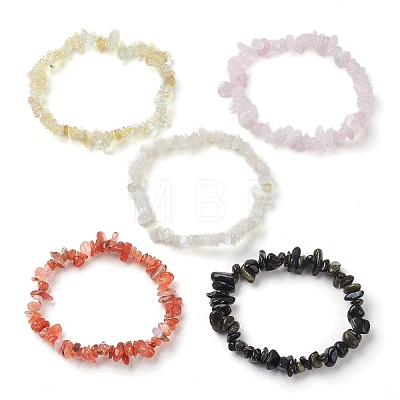 12 Constellation Natural Mixed Gemstone Chip Beaded Stretch Bracelets Sets for Women Men BJEW-JB10264-10-1