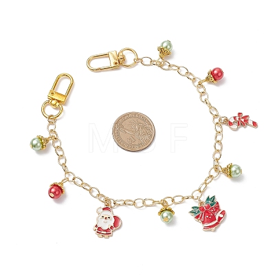 Alloy Enamel Santa Claus Christmas Bell Candy Cane Charm Brass Cable Chain Purse Decorative Chains AJEW-BA00170-1