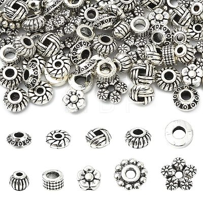 100Pcs 10 Styles Tibetan Style Alloy Spacer Beads TIBEB-YW0001-14-1-1
