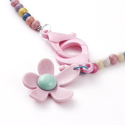 Personalized Spary Painted Natural Wood Beaded Necklaces NJEW-JN03243-1