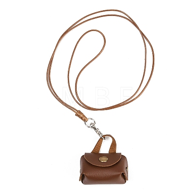 Mini PU Leather Headphone Bag Hanging Neck Pouches NJEW-G198-01A-1