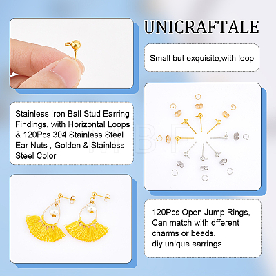 Unicraftale 120Pcs 2 Color Iron Ball Stud Earring Findings DIY-UN0004-38-1
