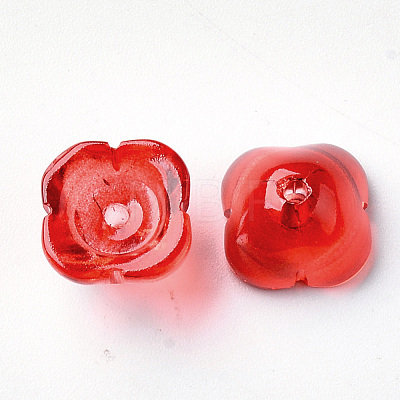 4-Petal Transparent Spray Painted Glass Bead Caps X-GGLA-S054-009A-03-1