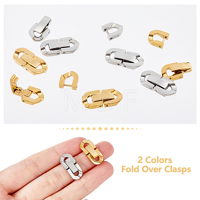 Unicraftale 8 Sets 2 Colors 304 Stainless Steel Fold Over Clasps STAS-UN0046-68-1