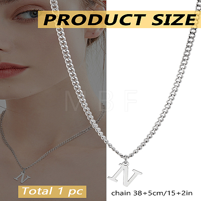 1Pc 304 Stainless Steel Letter Pendant Necklaces NJEW-LP0001-33N-P-1