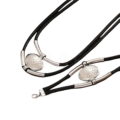 Bohemian Style Oval Alloy & Imitation Leather Wax Cord Double Layer Necklaces & Bracelets Sets for Women FS-WG56800-01-1