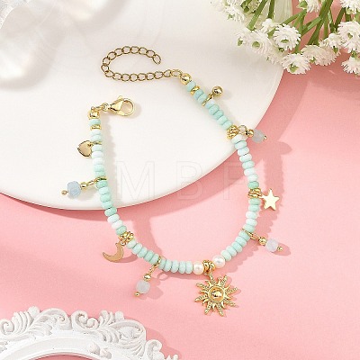 304 Stainless Steel Sun Moon Charm Bracelets BJEW-JB14311-1