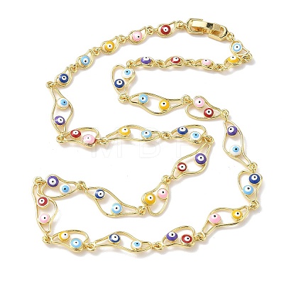 Brass Enamel Evil Eye Link Chain Necklaces NJEW-G183-01G-03-1