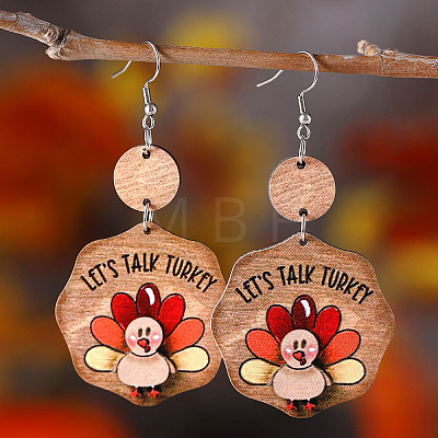 Turkey Pattern Wood Dangle Earrings FS-WGDB545-03-1