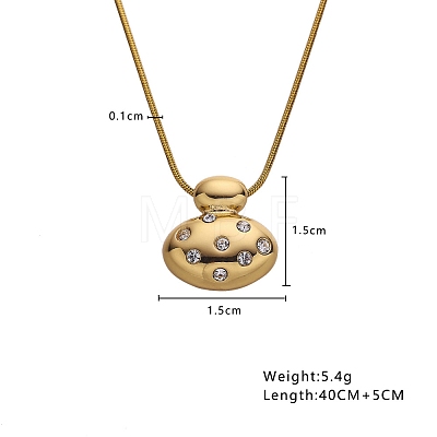 Golden Tone Stainless Steel Crystal Rhinestone Round Snake Chain Pendant Necklaces PW-WG040E8-02-1