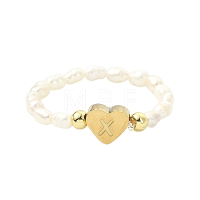 Natural Freshwater Pearl & 304 Stainless Steel Bead Finger Rings RJEW-FS00001-24-1