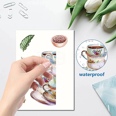 8 Sheets 8 Styles Coffee Theme PVC Waterproof Wall Stickers DIY-WH0345-067-1