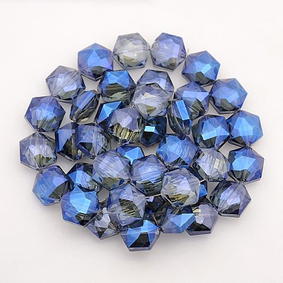 Hexagon Electroplate Full Rainbow Plated Glass Beads Strands EGLA-P015-M-1
