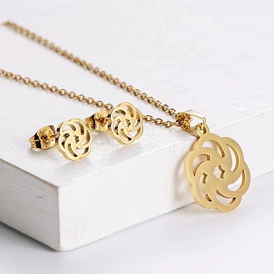 201 Stainless Steel Pendant Necklace & Stud Earring Sets FS-WGB816B-08-1