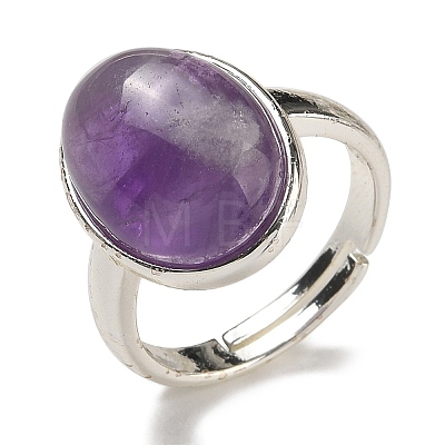 Natural Amethyst Oval Adjustable Rings RJEW-K371-07S-19-1