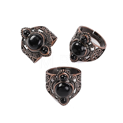 Natural Obsidian Retro Finger Rings RJEW-B067-01R-21-1