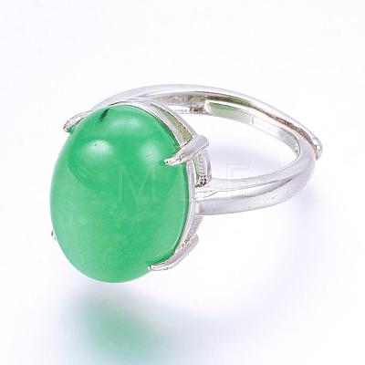 Adjustable Oval Natural Agate Finger Rings RJEW-P059-F-1