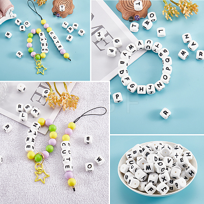 20Pcs White Cube Letter Silicone Beads 12x12x12mm Square Dice Alphabet Beads with 2mm Hole Spacer Loose Letter Beads for Bracelet Necklace Jewelry Making JX432L-1
