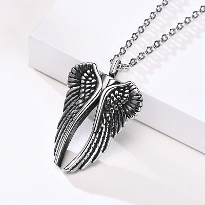 Stainless Steel Wing Urn Ashes Pendant Necklace BOTT-PW0002-043A-AS-1