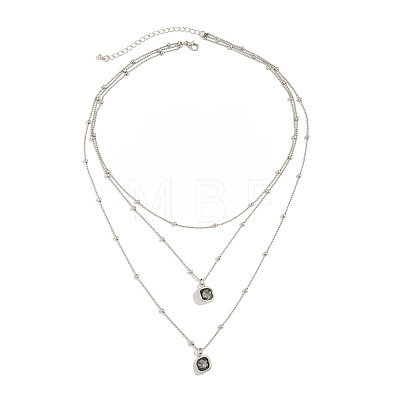 Brass Iron and Acrylic Square Pendant Satellite Chain 3 Layer Necklaces for Women WGDC8C8-02-1