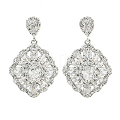 Brass Micro Pave Cubic Zirconia Dangle Stud Earrings EJEW-H014-01P-01-1