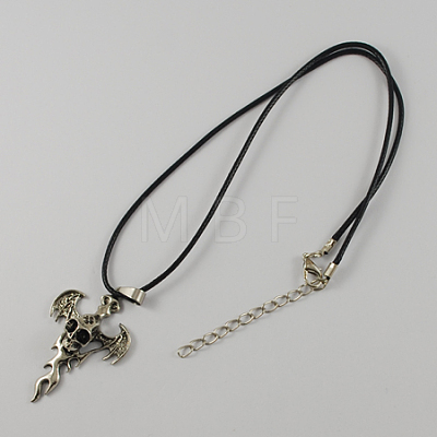 Zinc Alloy Skull and Cross Necklaces for Halloween NJEW-R128-16-1