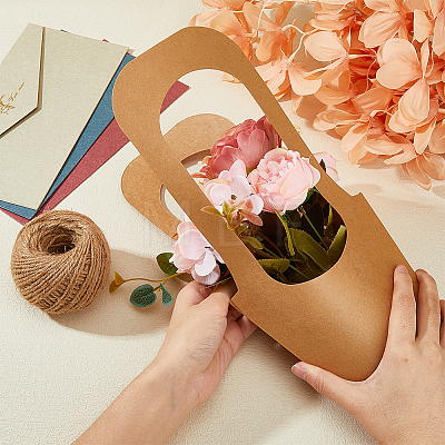 Kraft Paper Flower Gift Bags AJEW-WH0165-48-1