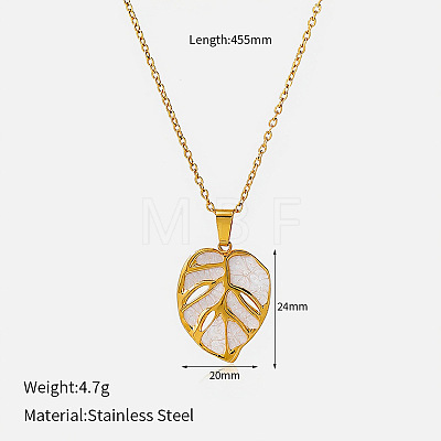304 Stainless Steel Enamel Hollow Leaf Pendant Necklaces for Women WGF8C1A-03-1
