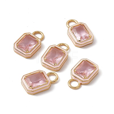 Pink Glass Rectangle Pendants KK-I696-10G-1