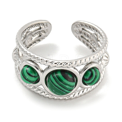 304 Stainless Steel Synthetic Malachite Cuff Rings G-Z056-06P-03-1