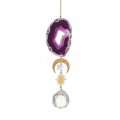 Natural Agate Slices & Glass Suncatcher HJEW-JM05028-1
