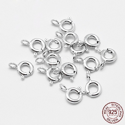 Anti-Tarnish Rhodium Plated 925 Sterling Silver Spring Ring Clasps STER-K167-076D-P-1