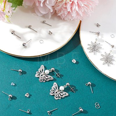 SOFPLATE 150Pcs 3 Size 202 Stainless Steel Ball Stud Earring Findings STAS-SP0001-53-1