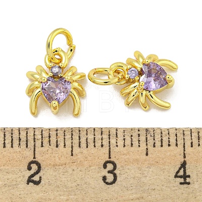 Rack Plating Brass Micro Pave Cubic Zirconia Spider Charms ZIRC-I065-02G-1