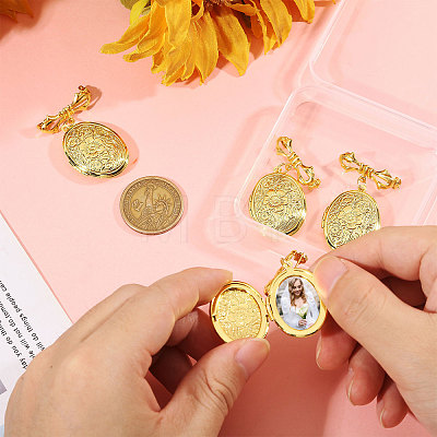 4Pcs Brass Locket Pendant Brooch for Wedding Photo JEWB-CA00012-1