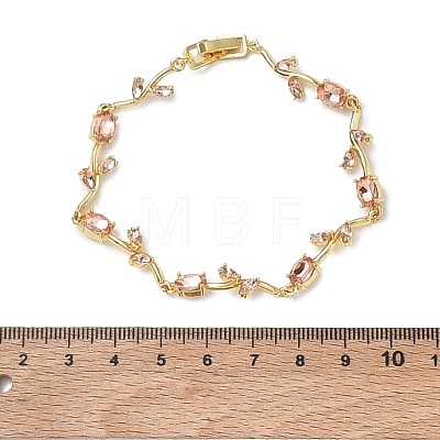 Brass Glass Flower Link Chain Bracelets KK-CBA7DFA-01G-C-1