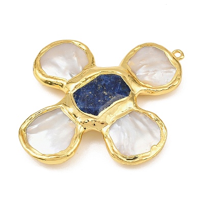 Natural Lapis Lazuli & Shell Pearl Big Pendants KK-H516-24G-02-1