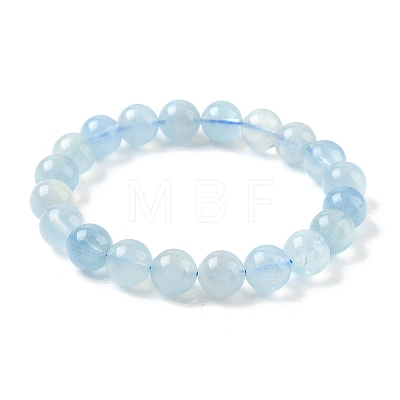 Natural Aquamarine Round Bead Stretch Bracelets for Men Women BJEW-U034-01A-03-1
