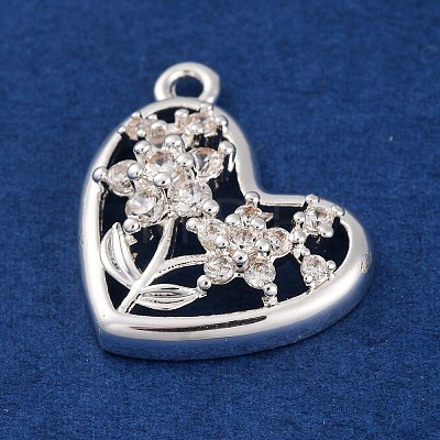 Brass Micro Pave Clear Cubic Zirconia Pendants KK-Z066-07S-1