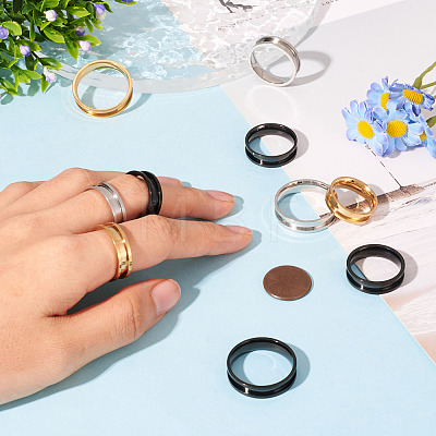 12Pcs 6 Size 201 Stainless Steel Grooved Finger Ring Settings RJEW-TA0001-05G-1