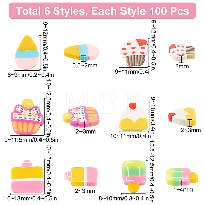 SUNNYCLUE 600 Pcs 6 Styles Food Themed Handmade Polymer Clay Cabochons CLAY-SC0001-13-1
