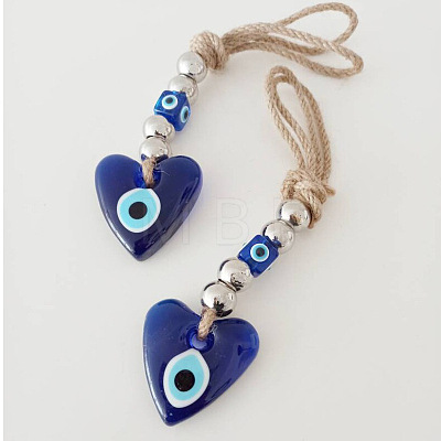 Heart with Evil Eye Glass Pendant Decorations EVIL-PW0002-02-1